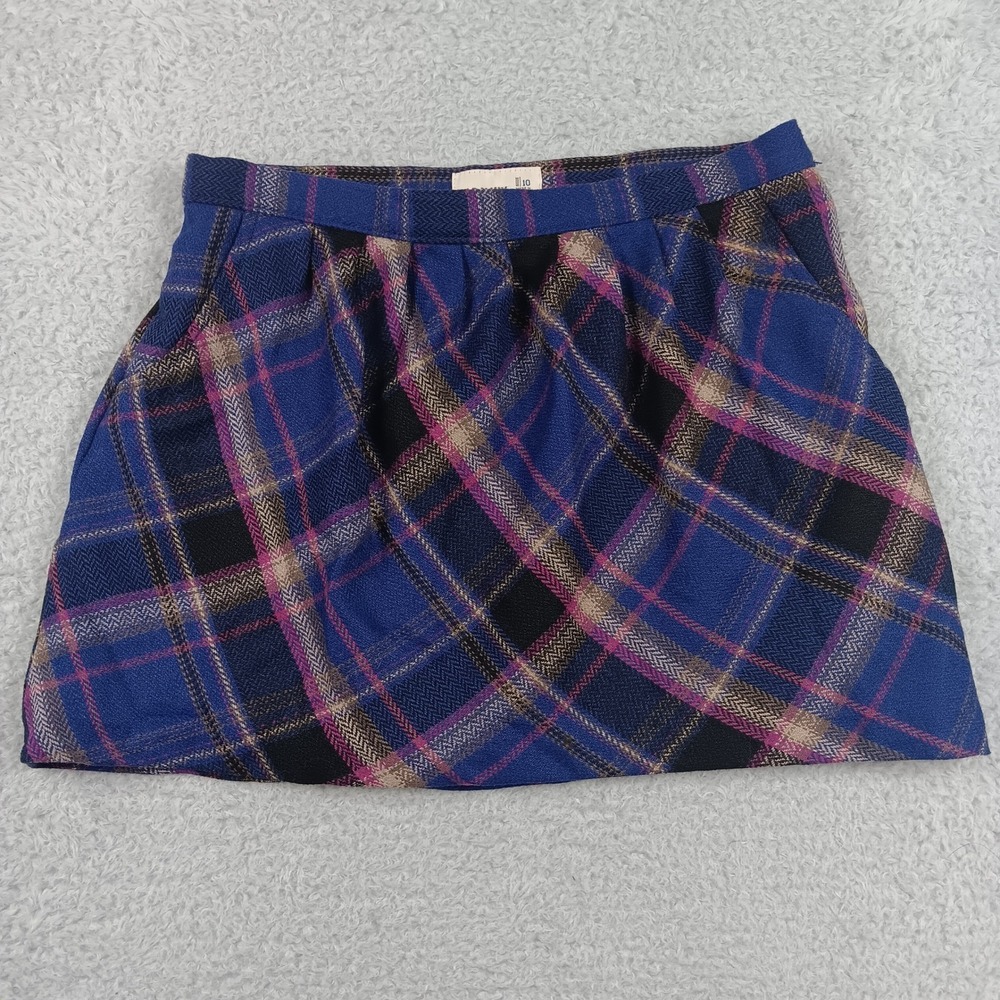 Old Navy Skirt Mini Women 10 Blue‎ Plaid Wool Blend Pleated 792281-01